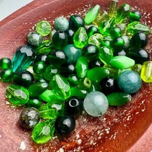 Green Mixed Beads Lot Glass Gemstone 75pc Craft Jewelry Making 48g Earthy Boho